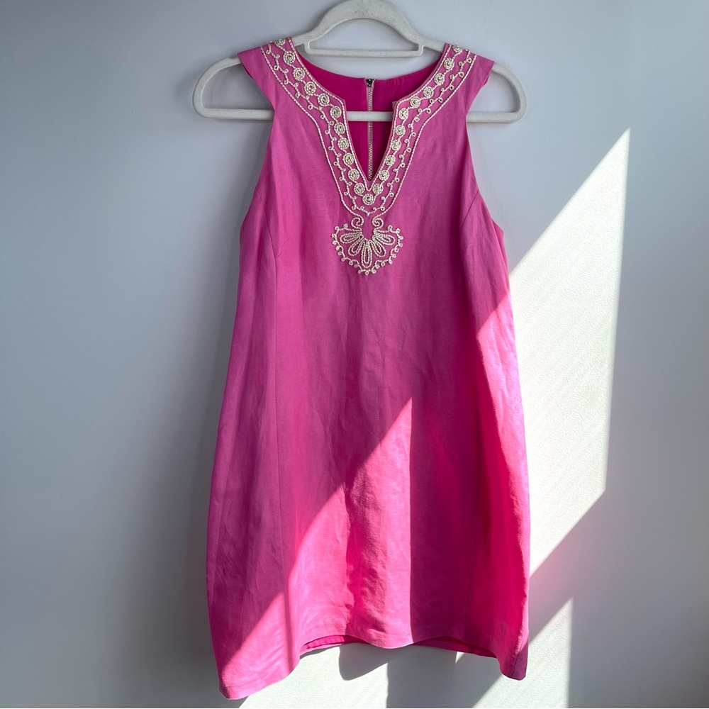 Jade By Melody Tam Pink With White And Gold Sleeveless Sundress Size M